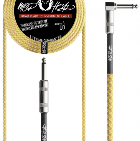 Mophead 15 Foot 4.5m Instrument Braided Right Angle Cable - Yellow Brown