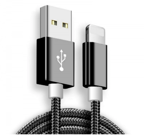 Braided USB 8 pin for iphone 1m 2amp Black Cable