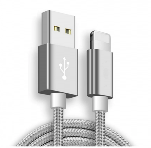 Braided USB 8 pin for iphone 2m 2amp Silver Cable