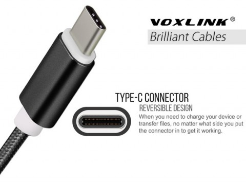 Voxlink USB Type C Cable 2M Metal Braided Cable - Supports Samsung Fast charge!